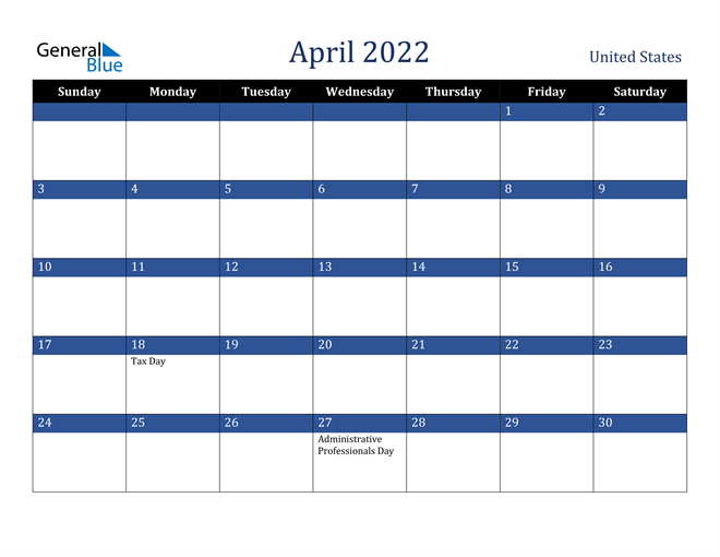 april 2022 calendar with united states holidays