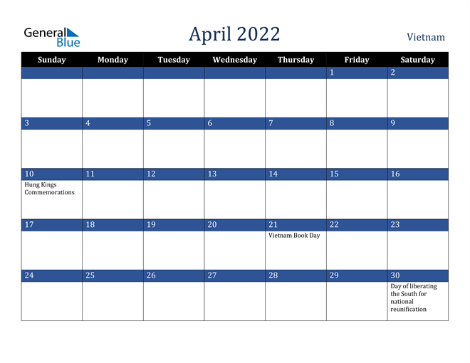 April 2022 Vietnam Calendar