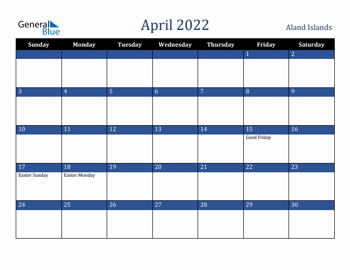 April 2022 Aland Islands Calendar (Sunday Start)