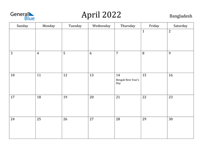 bangladesh april 2022 calendar with holidays