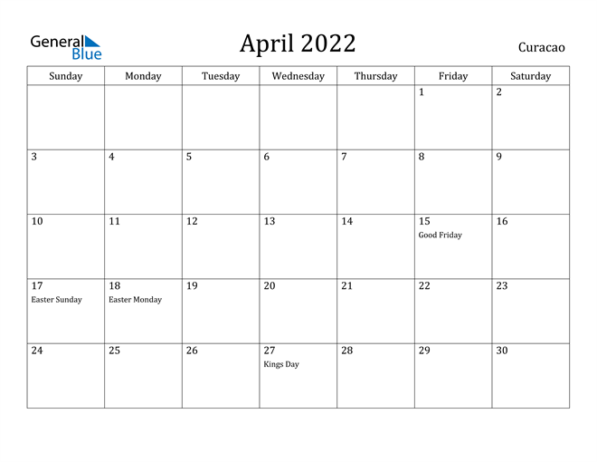 April 2022 Calendar Curacao