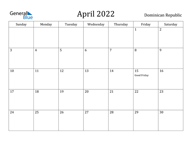 April 2022 Calendar Dominican Republic