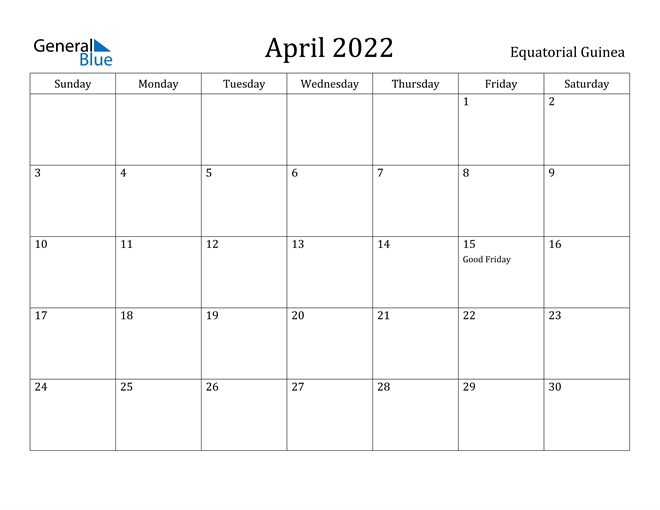 april 2022 calendar equatorial guinea