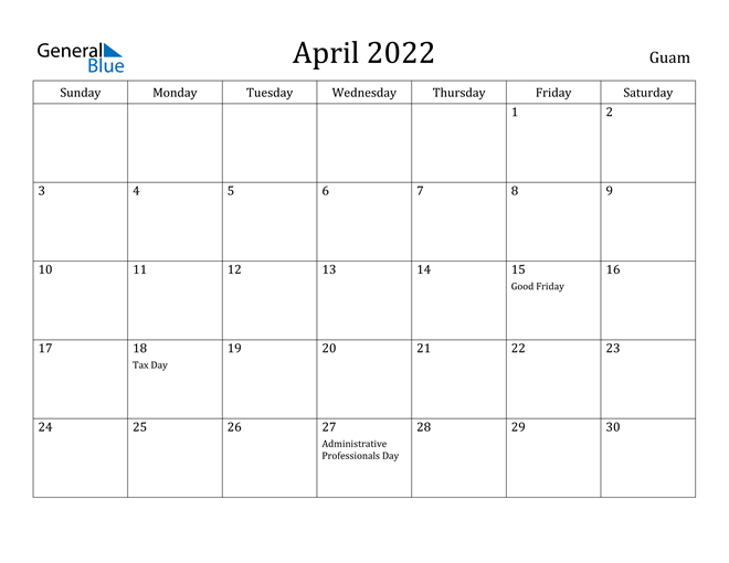April 2022 Calendar Guam