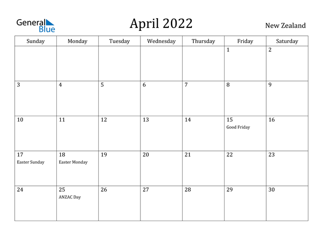 Free Printable Calendar 2022 April New Zealand April 2022 Calendar With Holidays