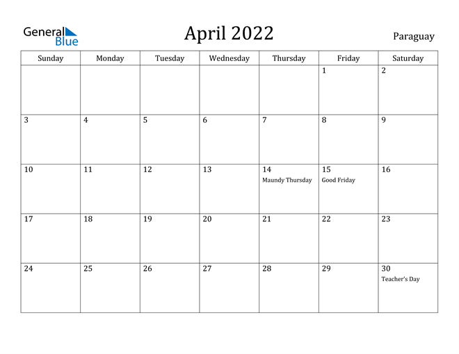 April 2022 Calendar Paraguay