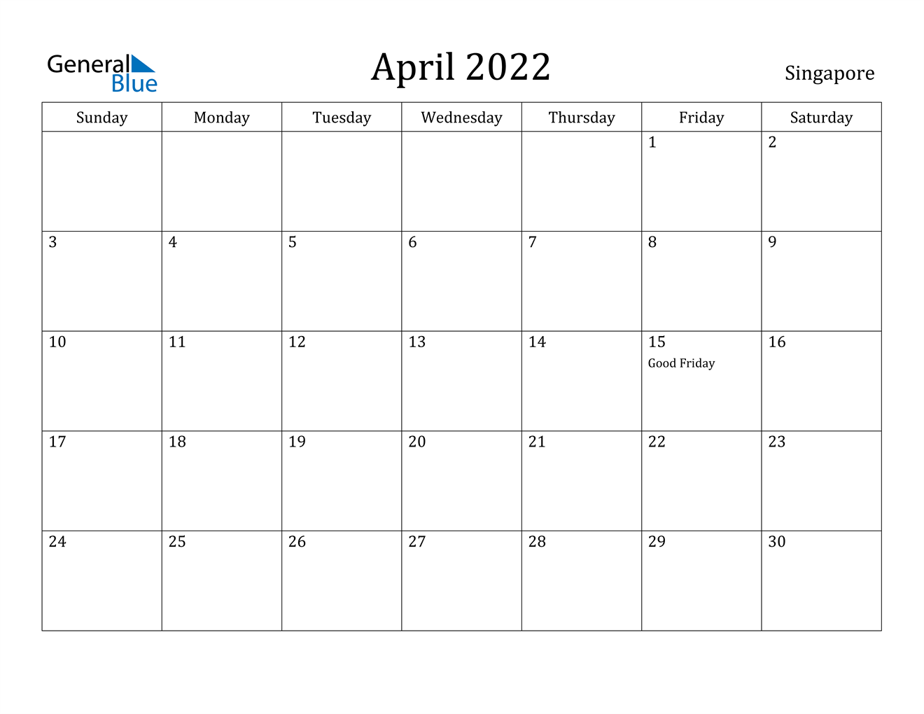 singapore april 2022 calendar with holidays