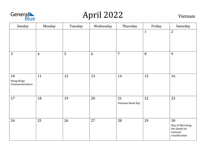 National Day Calendar April 2022 Vietnam April 2022 Calendar With Holidays