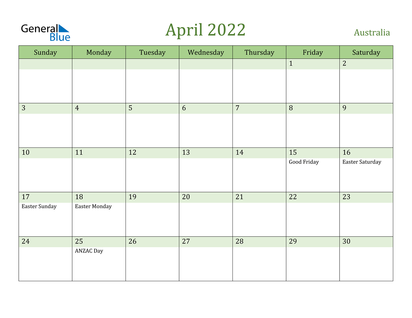 april 2022 calendar australia