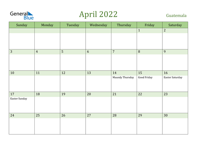 April 2022 Calendar with Guatemala Holidays