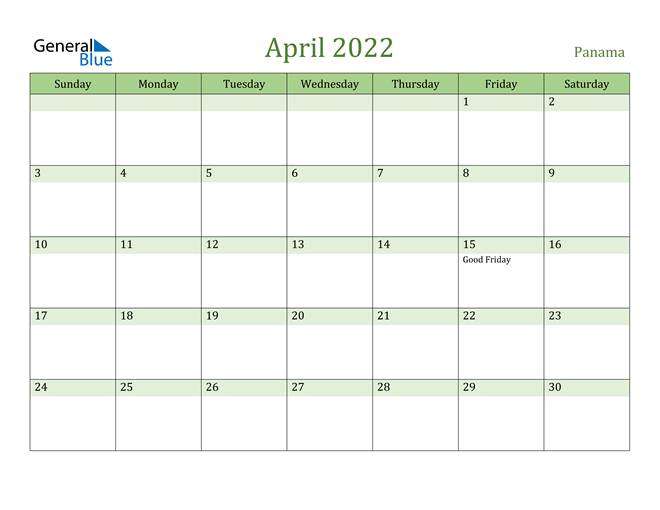 April 2022 Calendar with Panama Holidays