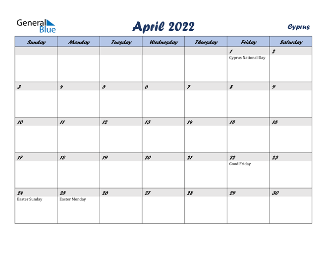 Cyprus April 2022 Calendar With Holidays