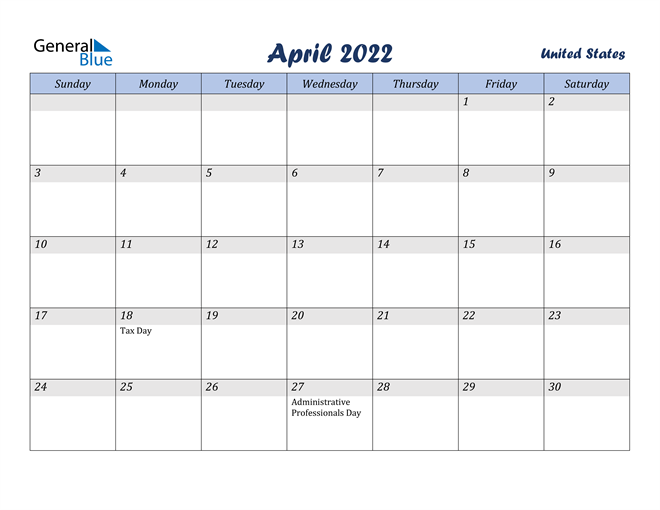 united states april 2022 calendar with holidays