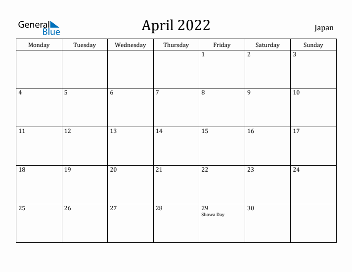 April 2022 Calendar Japan