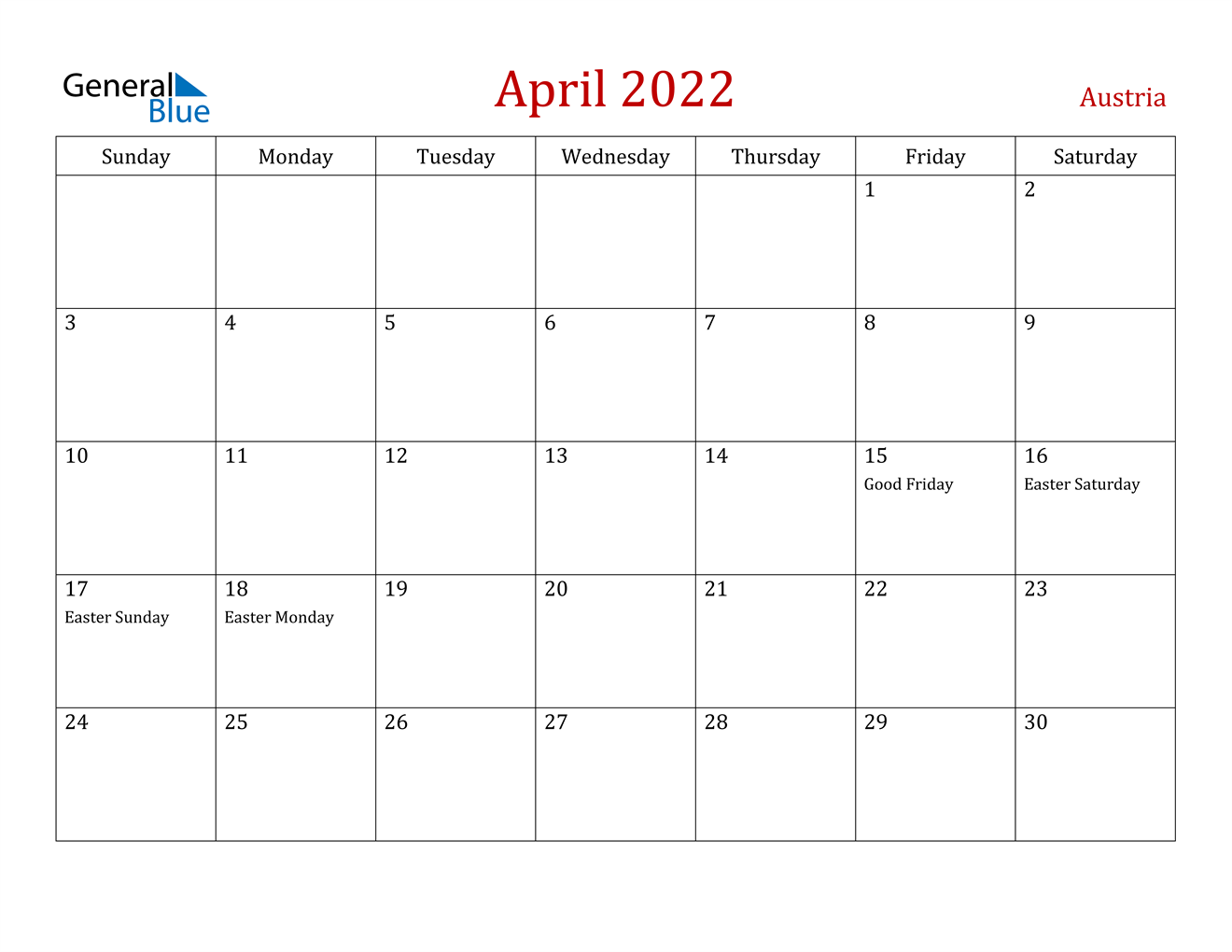 april 2022 calendar austria