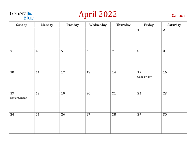 Canada 2022 Calendar Canada April 2022 Calendar With Holidays