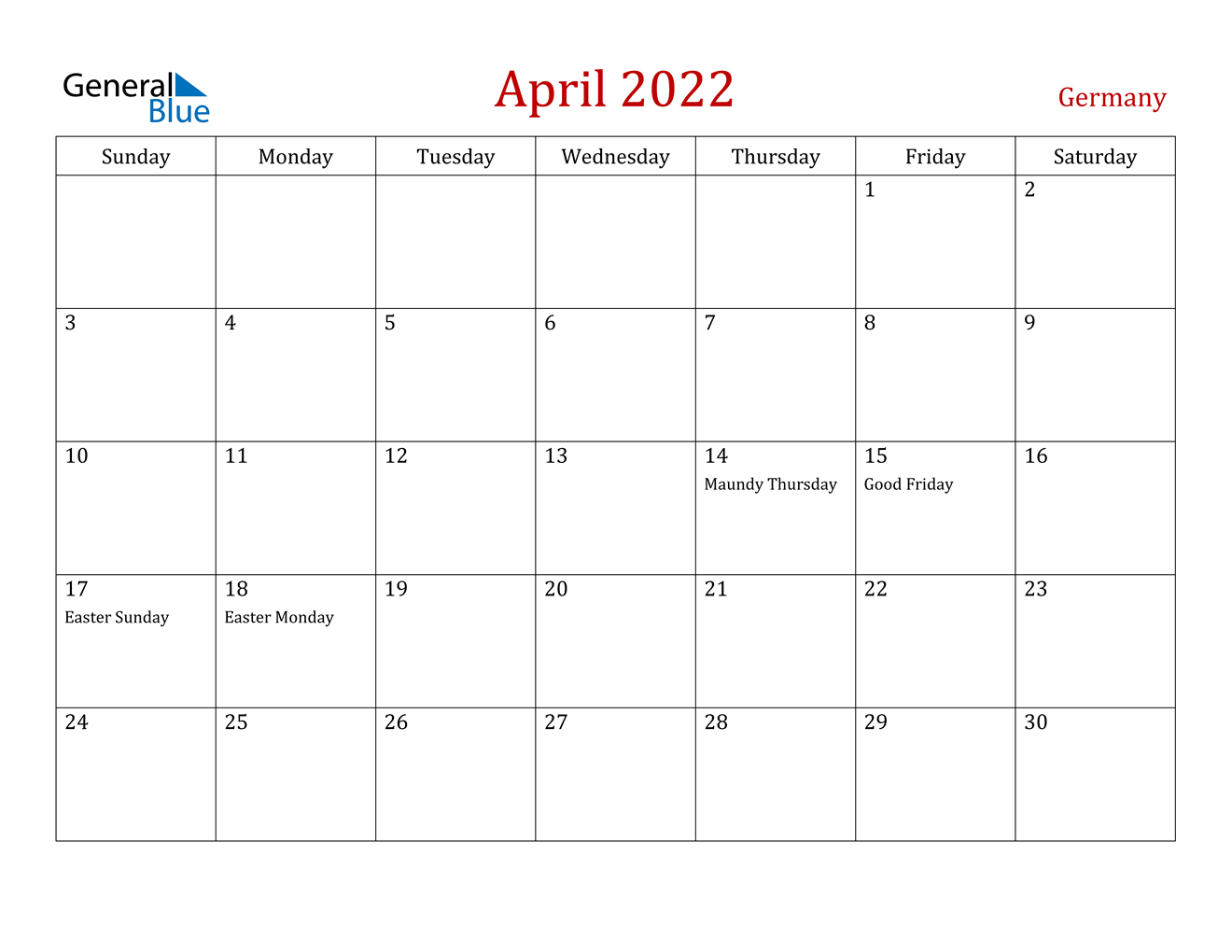 april 2022 calendar germany