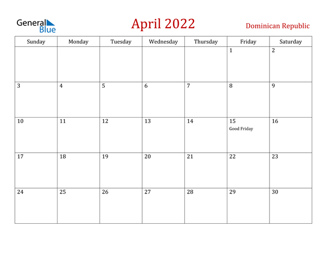 Dominican Republic April 2022 Calendar