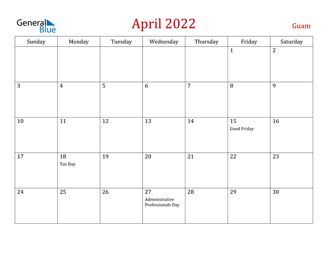 Guam April 2022 Calendar