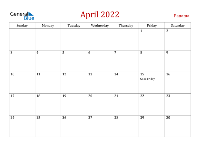 Panama April 2022 Calendar