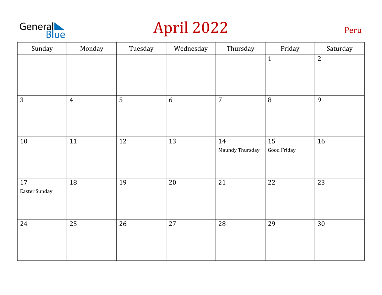 april 2022 calendar peru