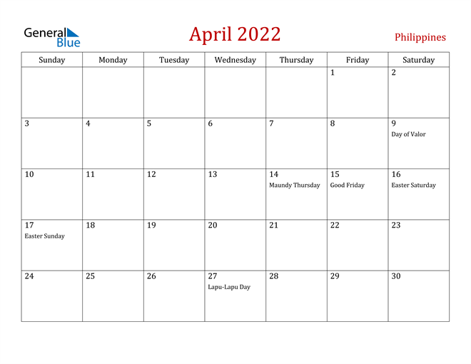 Philippines April 2022 Calendar