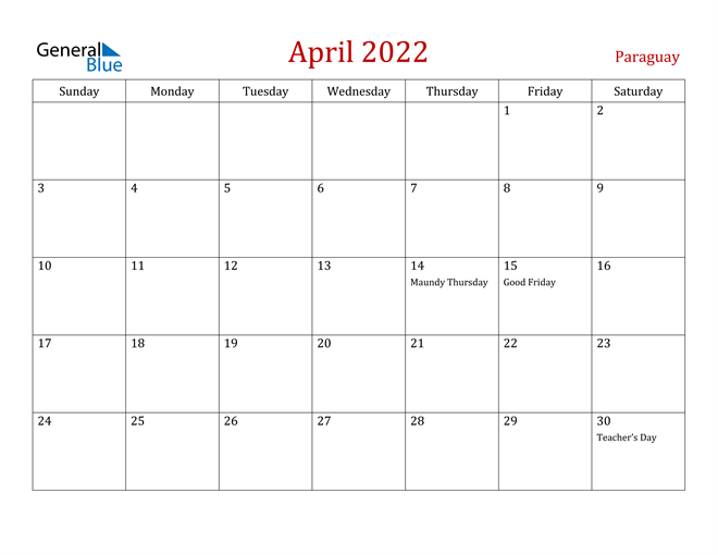 Paraguay April 2022 Calendar