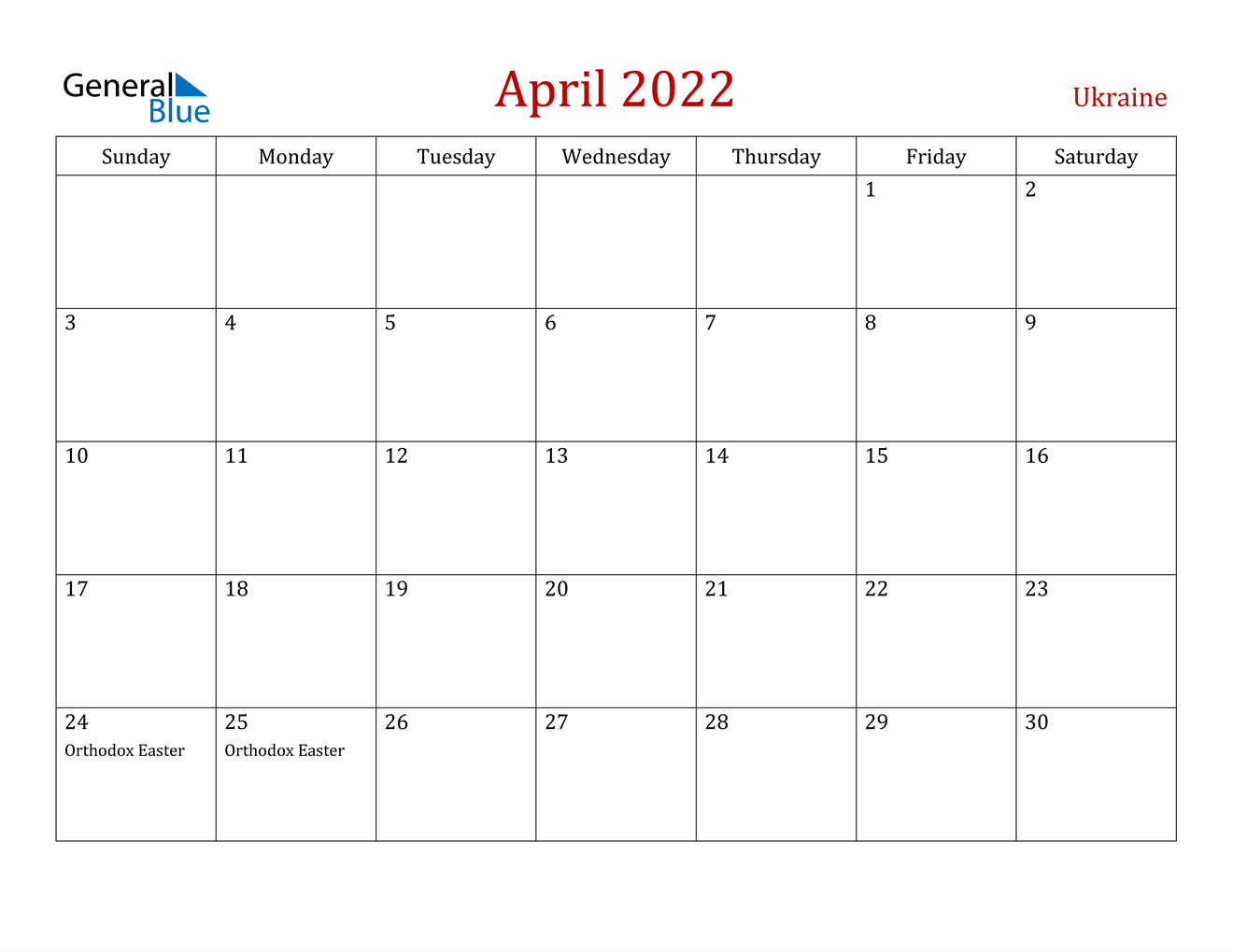 april 2022 calendar ukraine