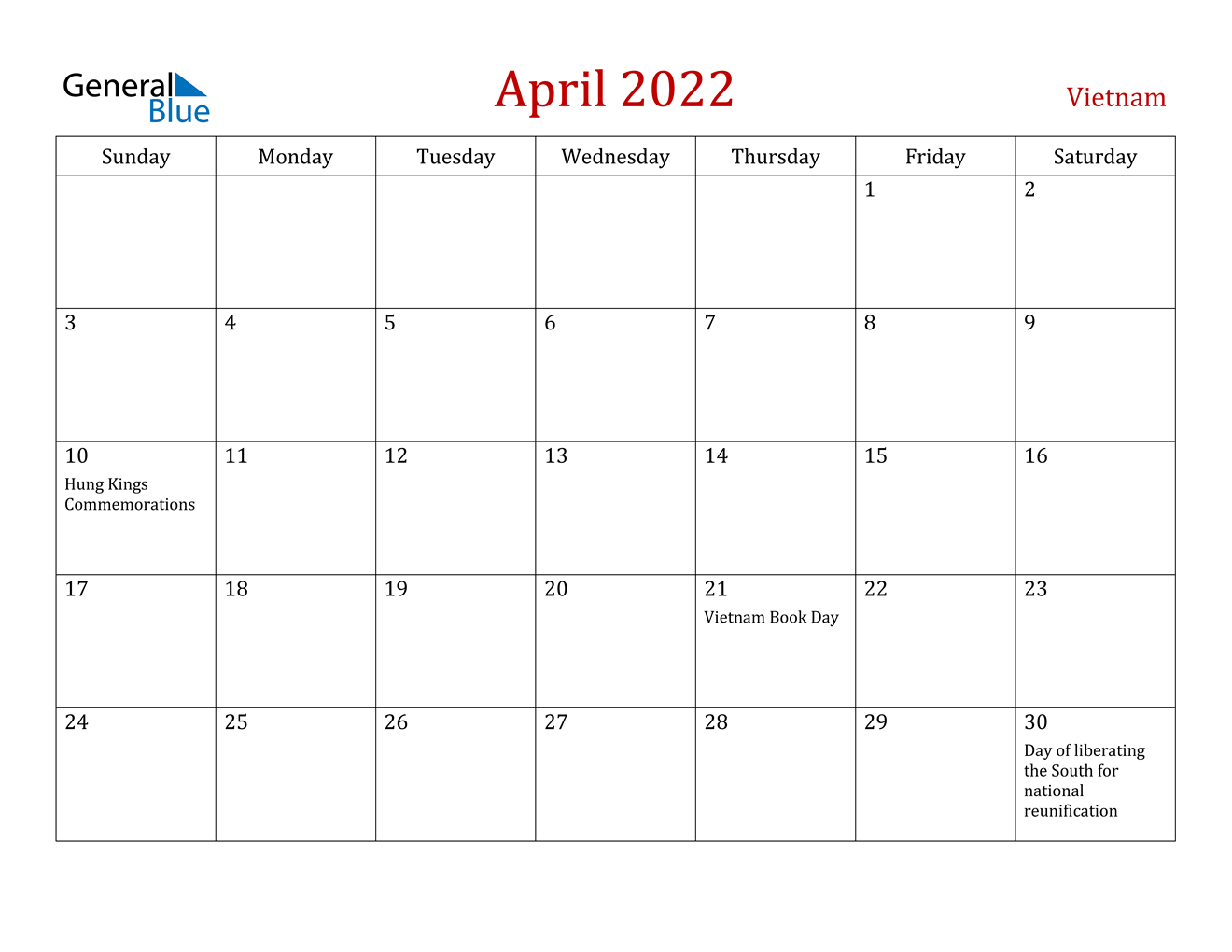 april 2022 calendar vietnam