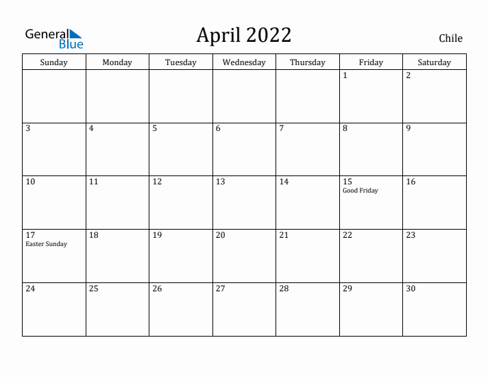 April 2022 Calendar Chile