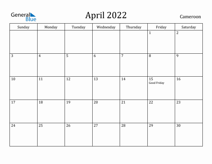 April 2022 Calendar Cameroon