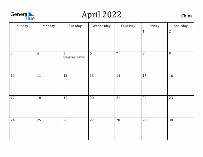 April 2022 Calendar China