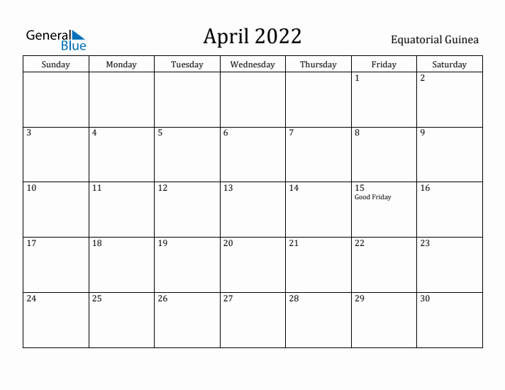 April 2022 Calendar Equatorial Guinea