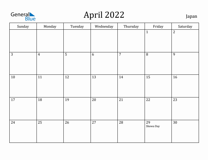 April 2022 Calendar Japan