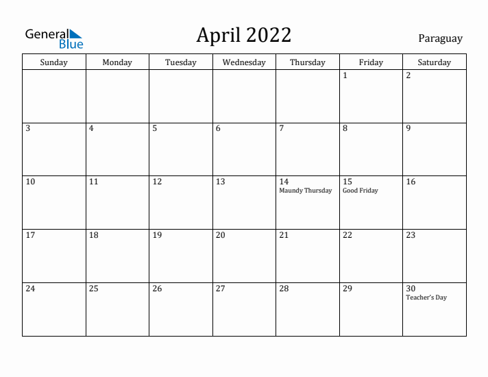 April 2022 Calendar Paraguay