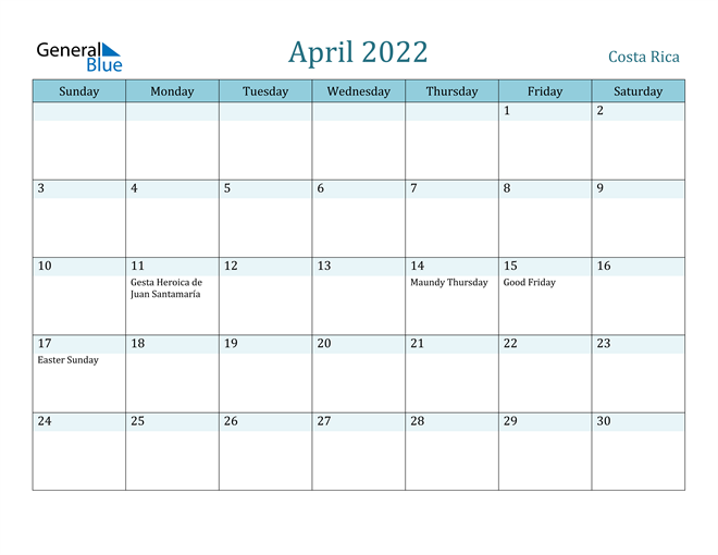 April 2022 Calendar with Holidays in PDF, Word, and Excel