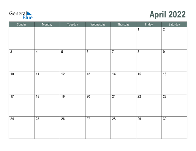  Free Printable April 2022 Calendar