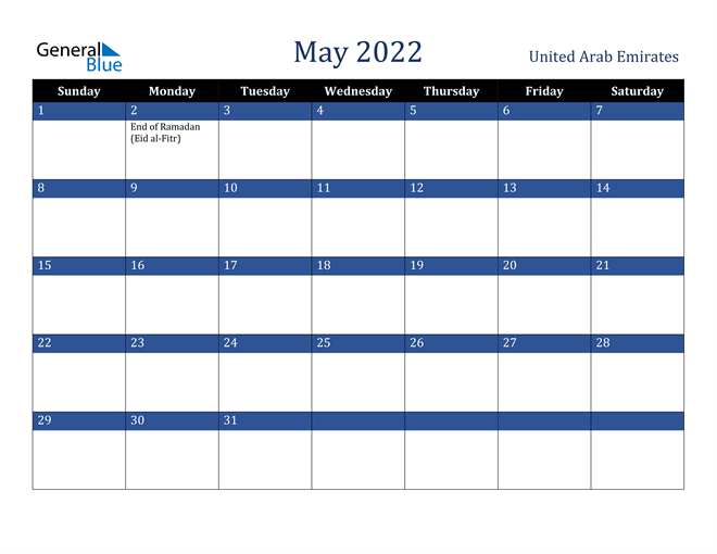 May 2022 United Arab Emirates Calendar
