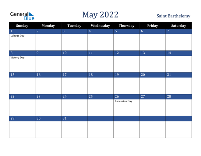 May 2022 Saint Barthelemy Calendar