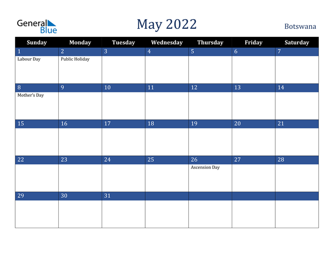 May 2022 Botswana Calendar