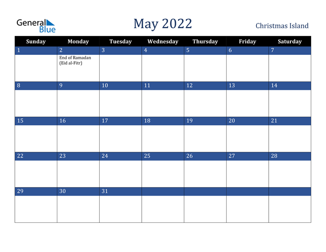May 2022 Christmas Island Calendar