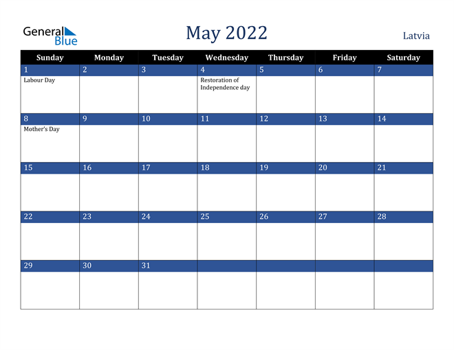 May 2022 Latvia Calendar
