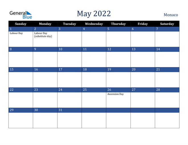 May 2022 Monaco Calendar