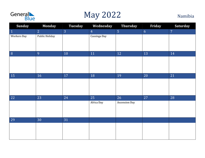 May 2022 Namibia Calendar