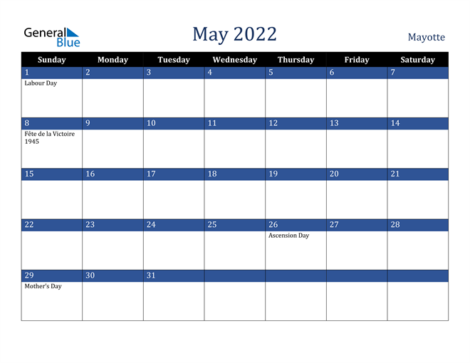 May 2022 Mayotte Calendar