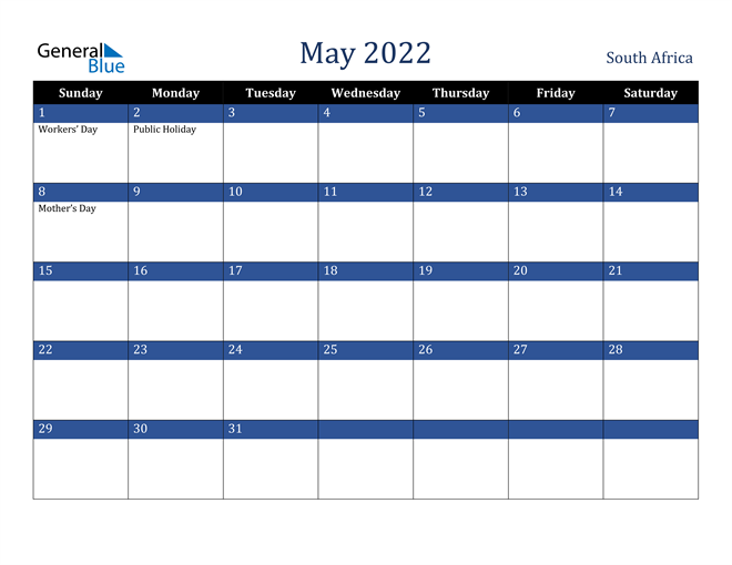 south africa may 2022 calendar with holidays