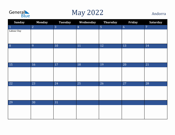 May 2022 Andorra Calendar (Sunday Start)