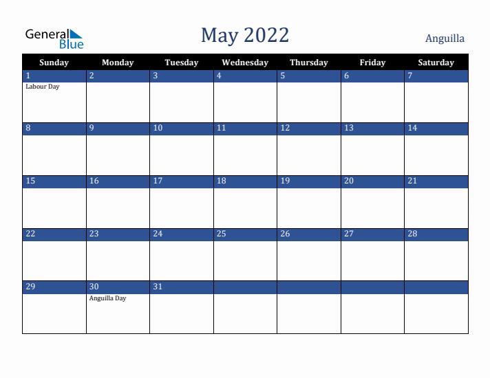 May 2022 Anguilla Calendar (Sunday Start)