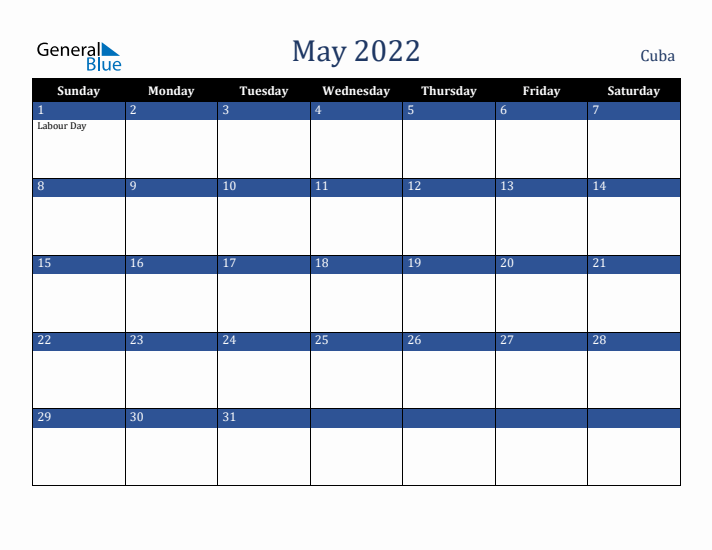 May 2022 Cuba Calendar (Sunday Start)