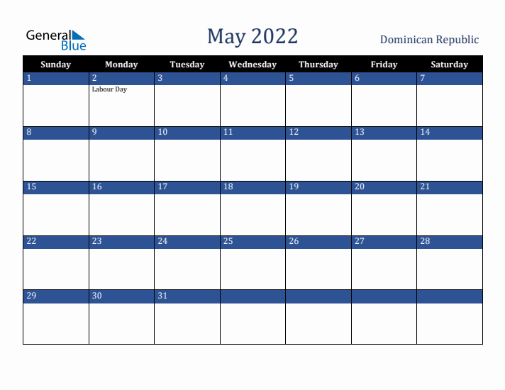 May 2022 Dominican Republic Calendar (Sunday Start)